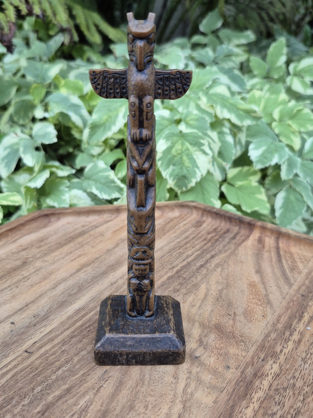 Vintage Boma Canada Totem Pole Figurine 6.5" Faux Wood Resin Souvenir